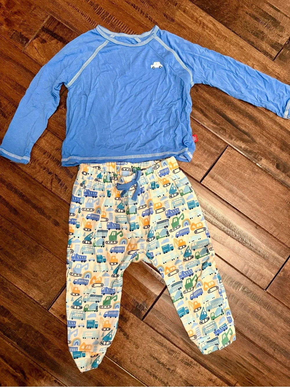 Magnetic Me Blue Magnetic Top with Multicolor Vehicle Print Pajama Set
